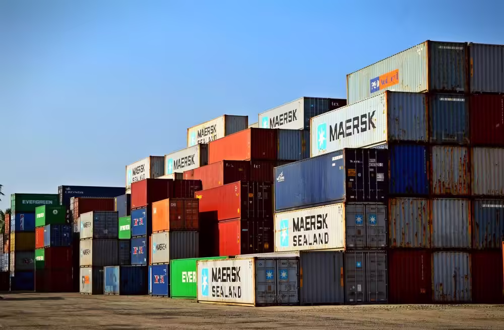 Stacked shipping containers