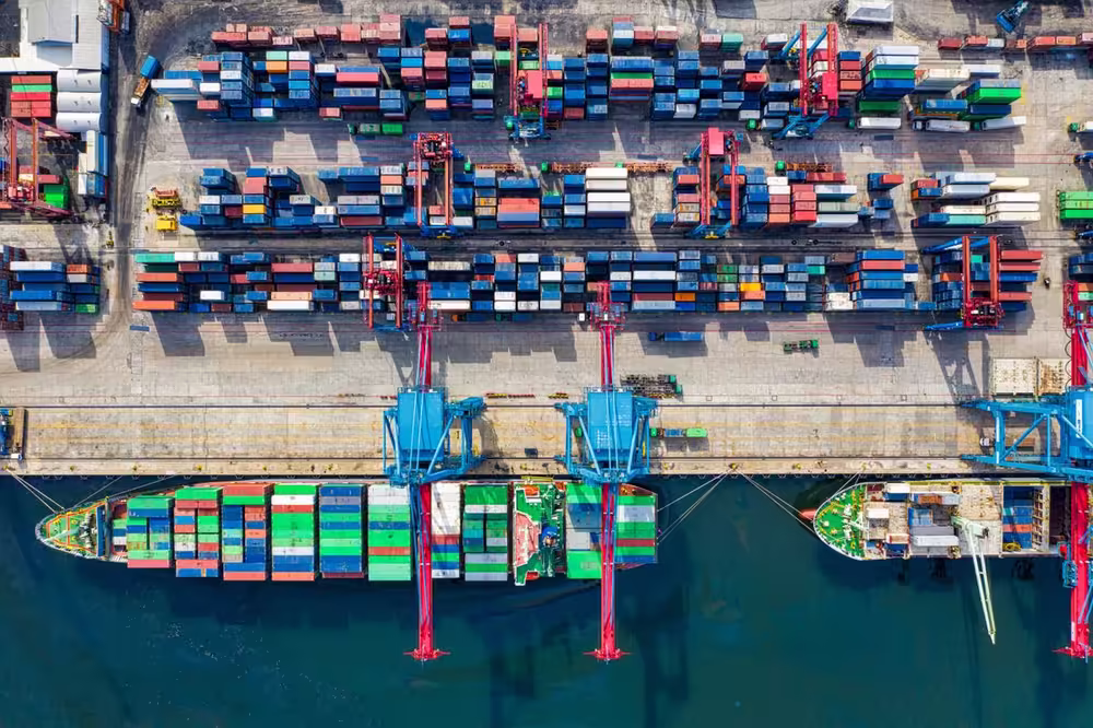 Aerial view of a container port